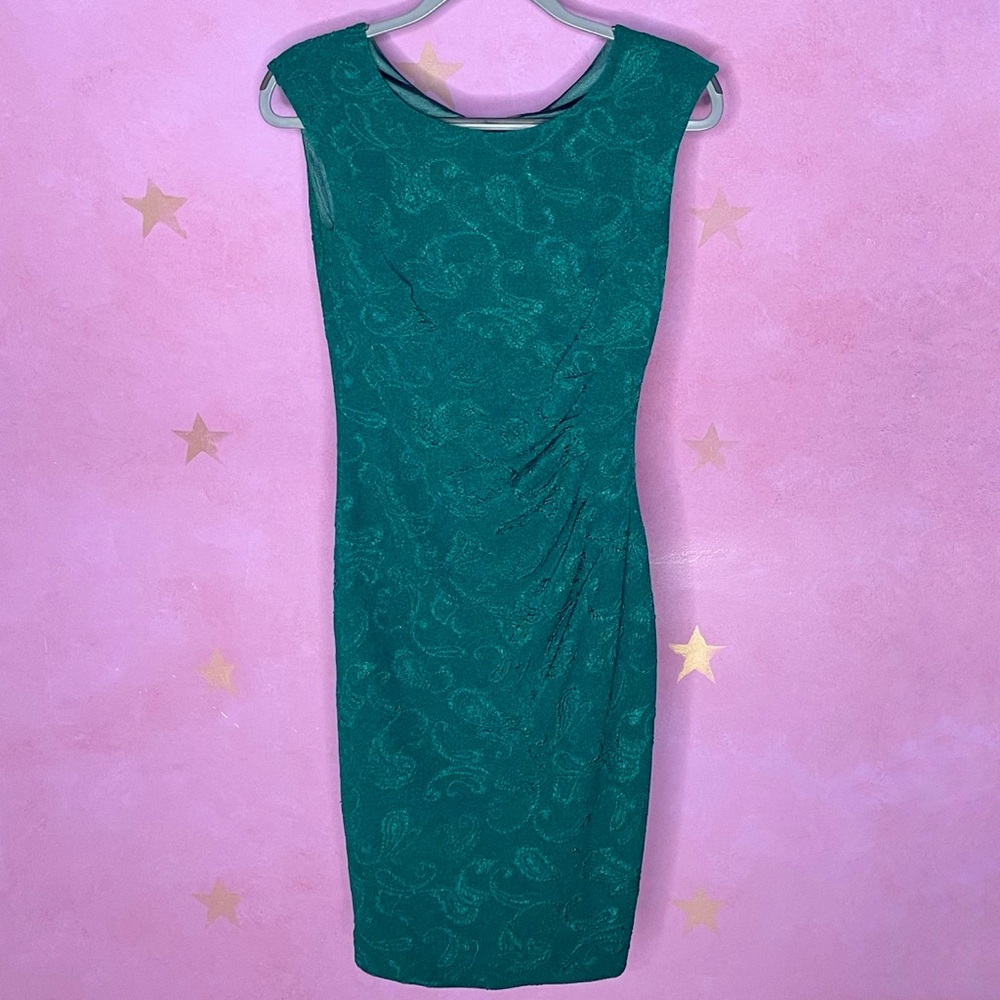 Gyalwana Green Embossed Stretch Side Ruched Size Small (9) Wedding Guest Party